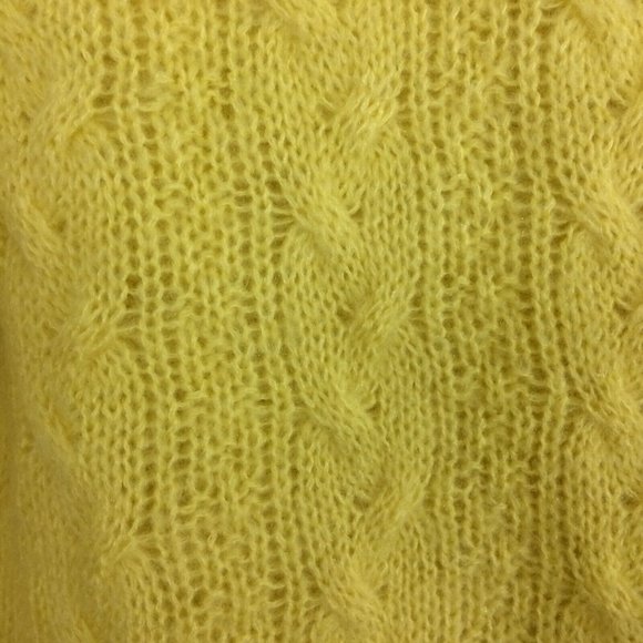 RE_L Womens Cropped Cardigan Sweater Cable Knit Wool Blend Button Up Yellow - Picture 3 of 6